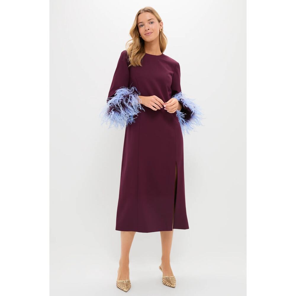 Tuckernuck Purple Midi Dress with Blue Feather Cuffs